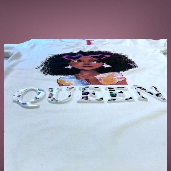 Cute 4 U T-Shirt Girls Black Queen Size S (7-8) White Short Sleeve Raised Letter - Picture 5 of 8